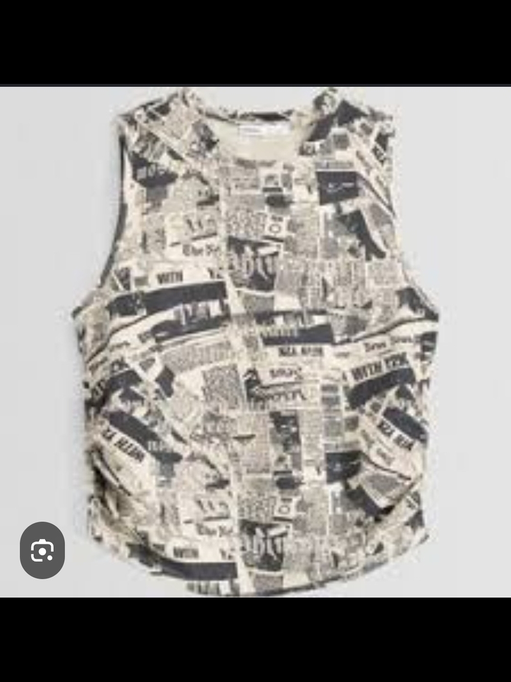 Bershka Women's Newspaper Print Sleeveless Crop Top